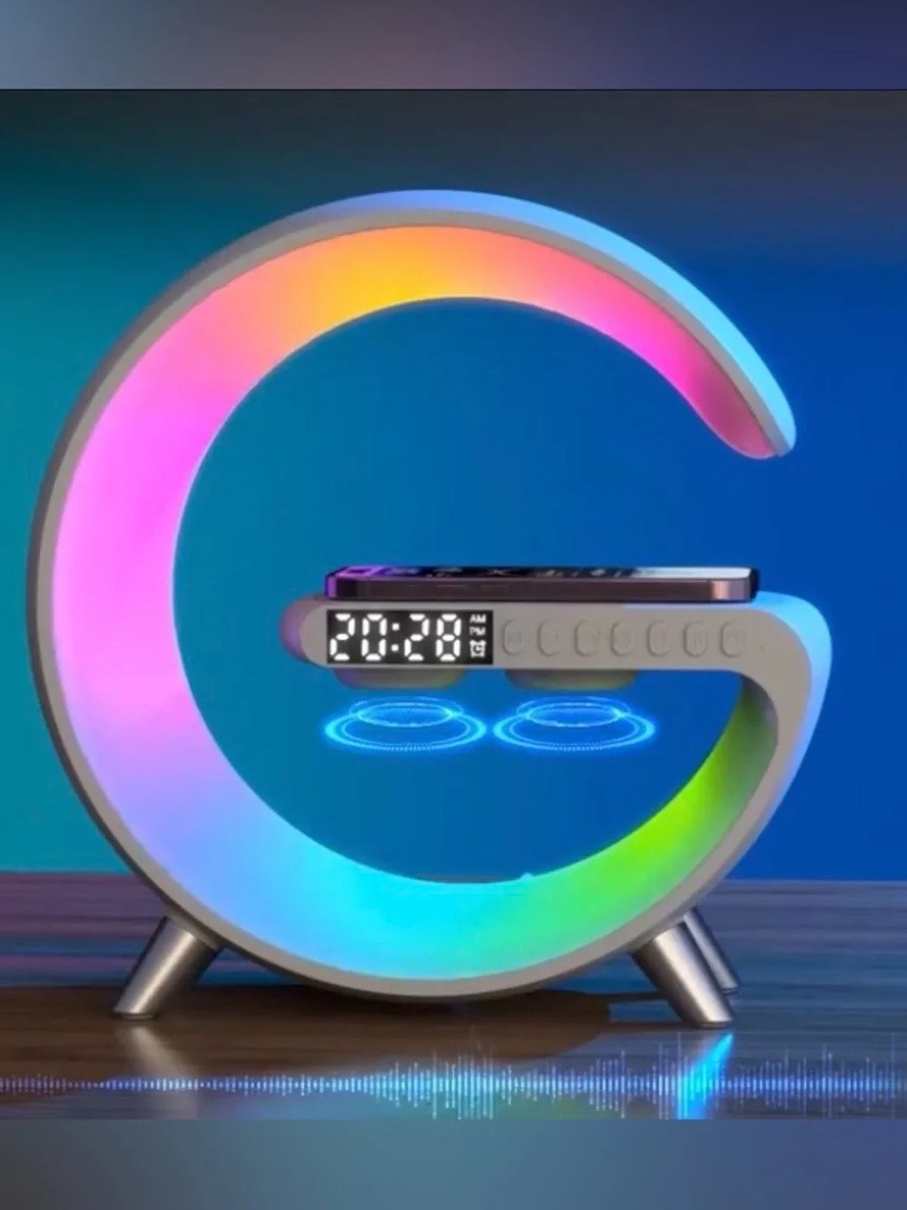 LED RGB C-Shaped Desk Lamp with Digital Clock & Wireless Charging